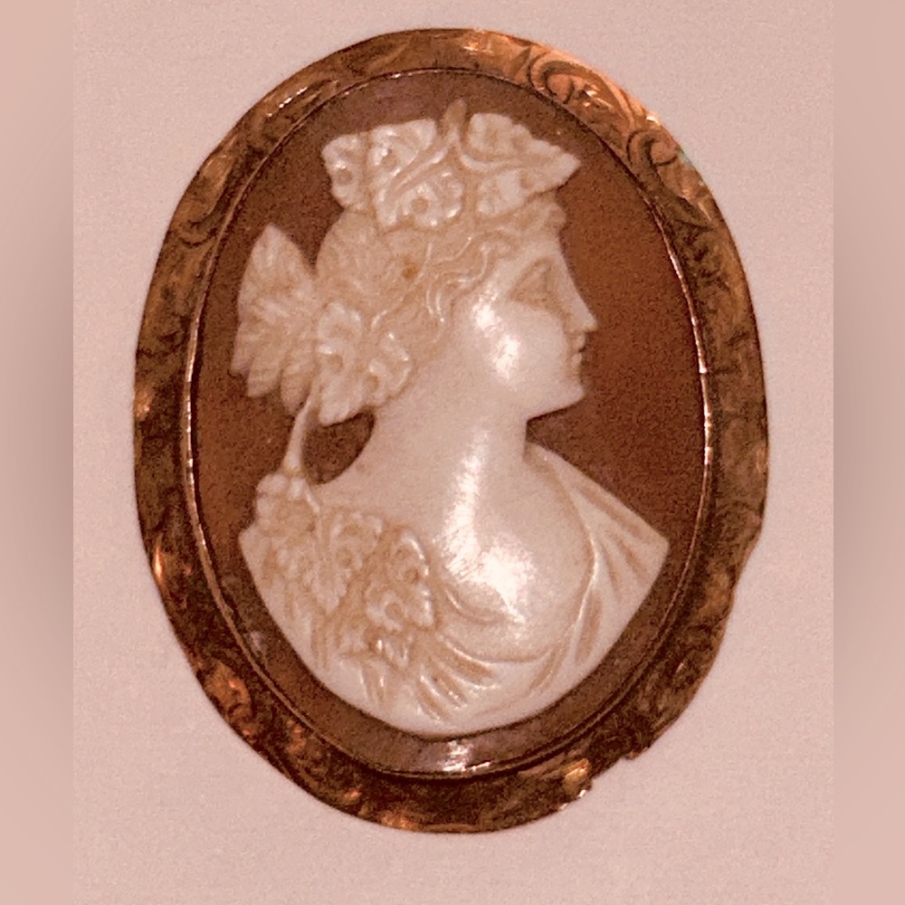 Vintage 10K Yellow Gold Cameo Brooch/necklace Pendant Carved Shell